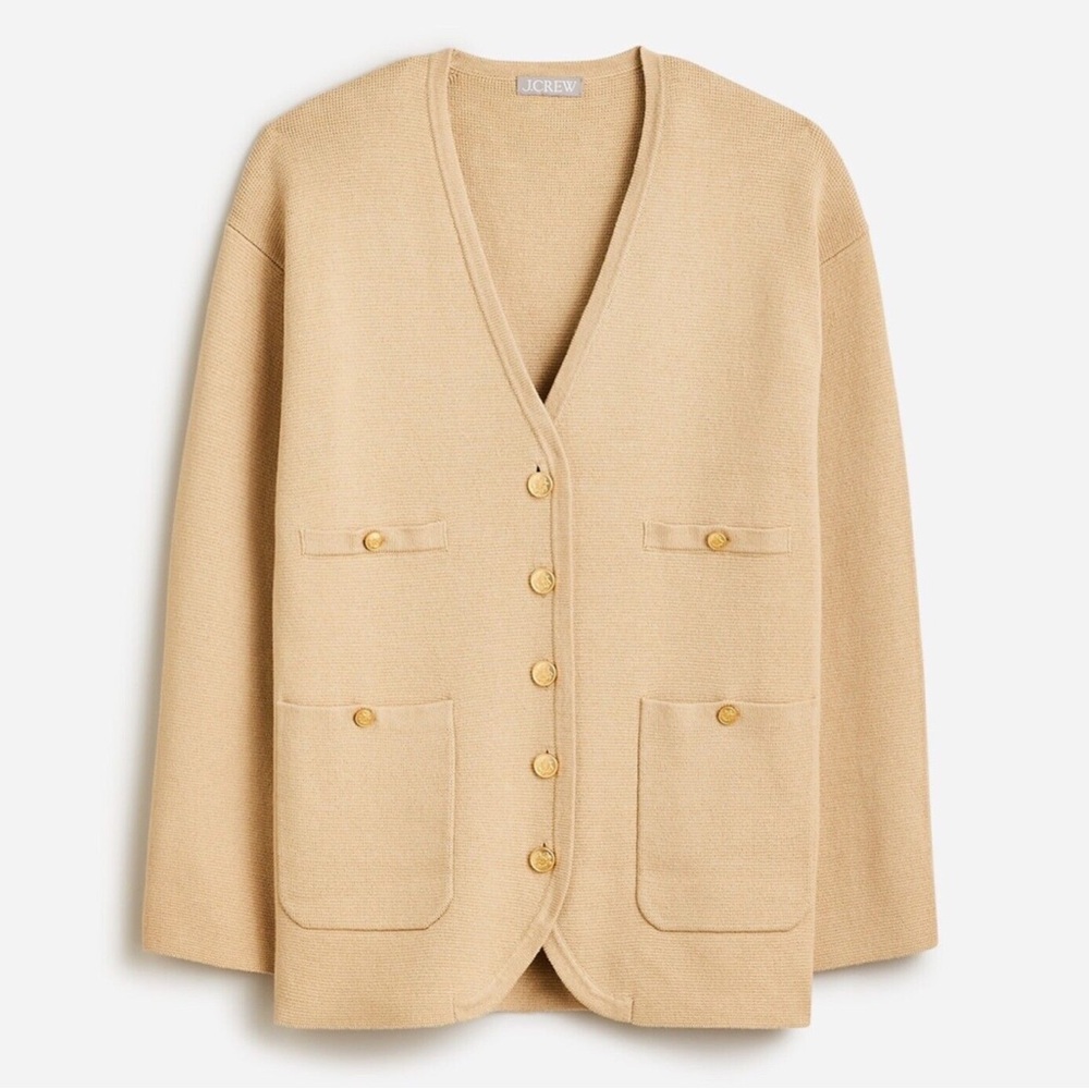 NWT J. Crew long v neck sweater light khaki neutral sz Medium - Picture 4 of 16